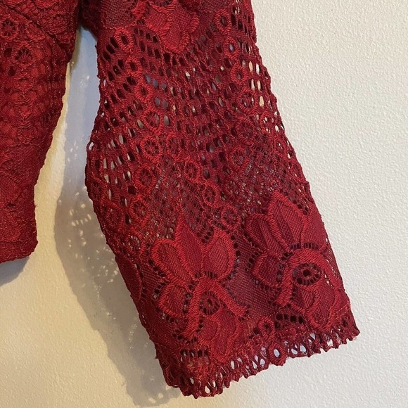 Vintage Forever 21 Large Lace Crop Top Red Long Sleeve Y2K Minimalist - Picture 3 of 8